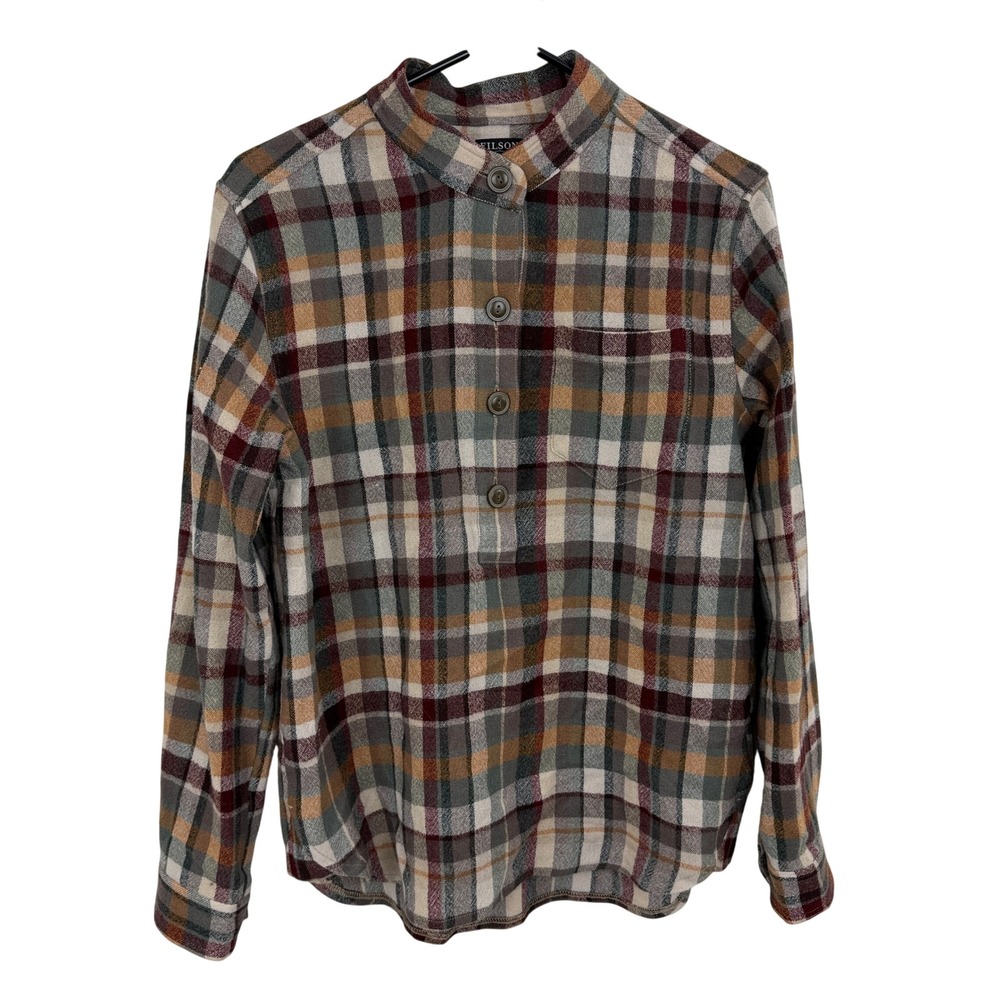 Filson Shirt Women Medium Multicolor Plaid Wool Ramie Band Collar Pullover